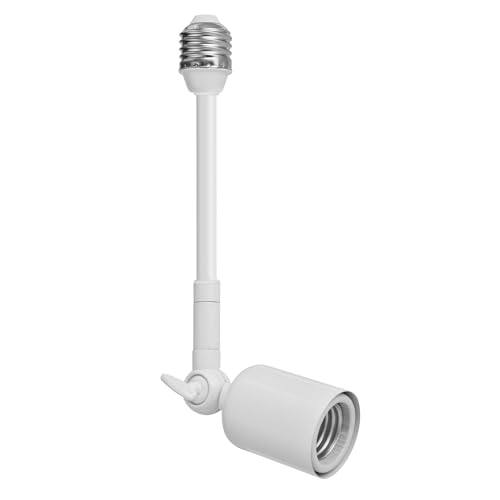 Onite Light Socket Extender Metal Heavy Load-Bearing & Ceramics High Power Light Bulb Extention Adapter 360 Direction Adjust Indoor/Outdoor (White 10inch)