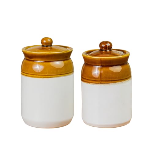 Image of Ceramic Achaar Jar Set - Martban Pickle Container - Kitchen Storage for Pickle, Chutneys and Sauces - Durable, and Easy to Clean (2 Kg - 1 Kg Set)