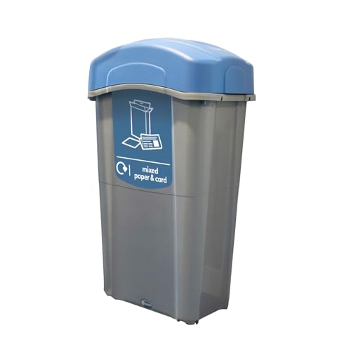 Eco Nexus 85 Lockable Confidential Paper Recycling Bin (Grey, Blue Sticker) – 85-Litre Secure Waste Bin for Confidential Documents with Keyed Lock – Small Footprint