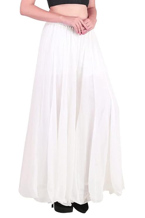 Image of Kvish Regular Loose Fit Solid Colour Georgette Flared Sharara Palazzo for Women