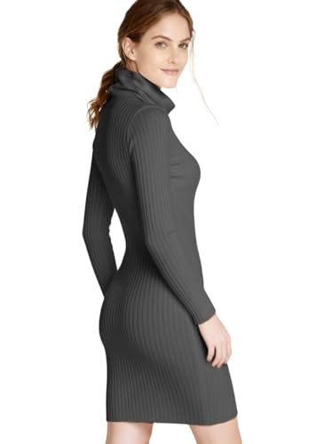 Image of v28 Sweater Dress for Women Ribbed Knit Fitted midi Sexy Fall Winter Bodycon Cowl Neck Dresses