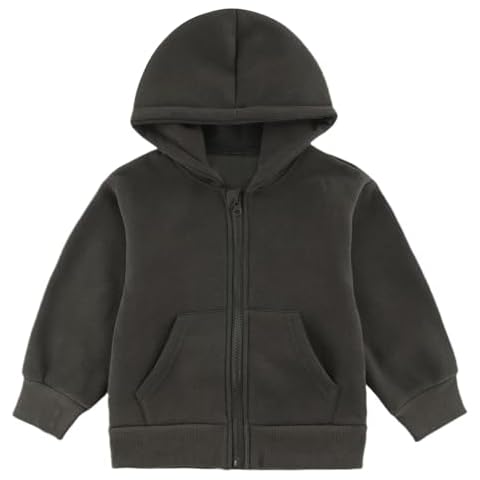 GLEAMING GRAIN Toddler Casual Sweatshirt Zip up Hooded Sports Jacket with Pocket Boys Girls Athletic Hoodie 12M-10 Years Dark Grey Cover