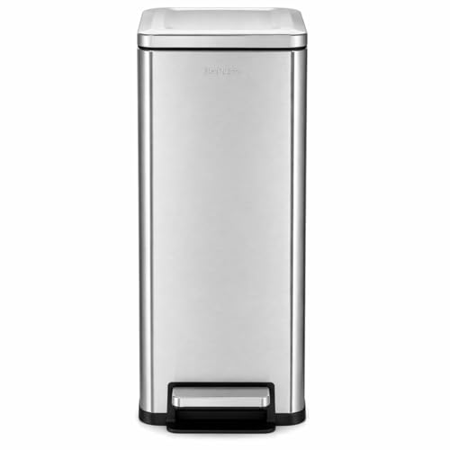 Image of Step N' Sort Slim Dual Recycling Bin 43L (2 x 21.5L) - Soft Close Kitchen Trash Can - Space Saving Stainless Steel - Removable Buckets