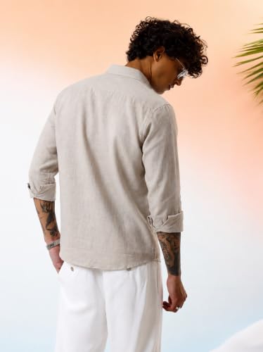 Elevated Men Beige Linen Cotton Shirt L - Image 3