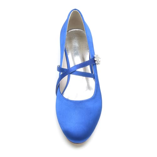 Women Satin Cross Ankle Strap Ballet Flat Closed Toe with Rhinestone Bridal Shoes Slip-On Low Heel Dress Shoes4