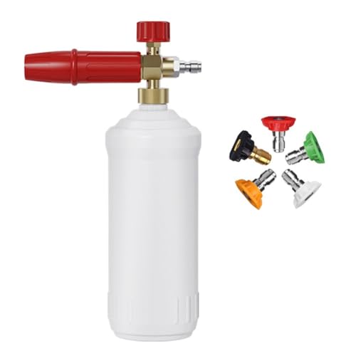 QOXEZY Lanza de espuma de nieve con boquilla ajustable y conexión rápida de 1/4 para lavadora a presión, capacidad de 1 litro para limpieza de coches y motocicletas