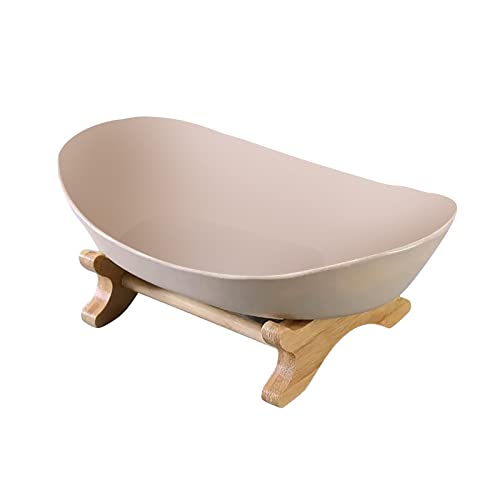 HAHALU Obst Etagere Keramik Porzellan Obstteller Obstschale mit Natürlichem Bambus Ständer Servierteller für Obst Kuchen Süßigkeiten (Beige) Cover