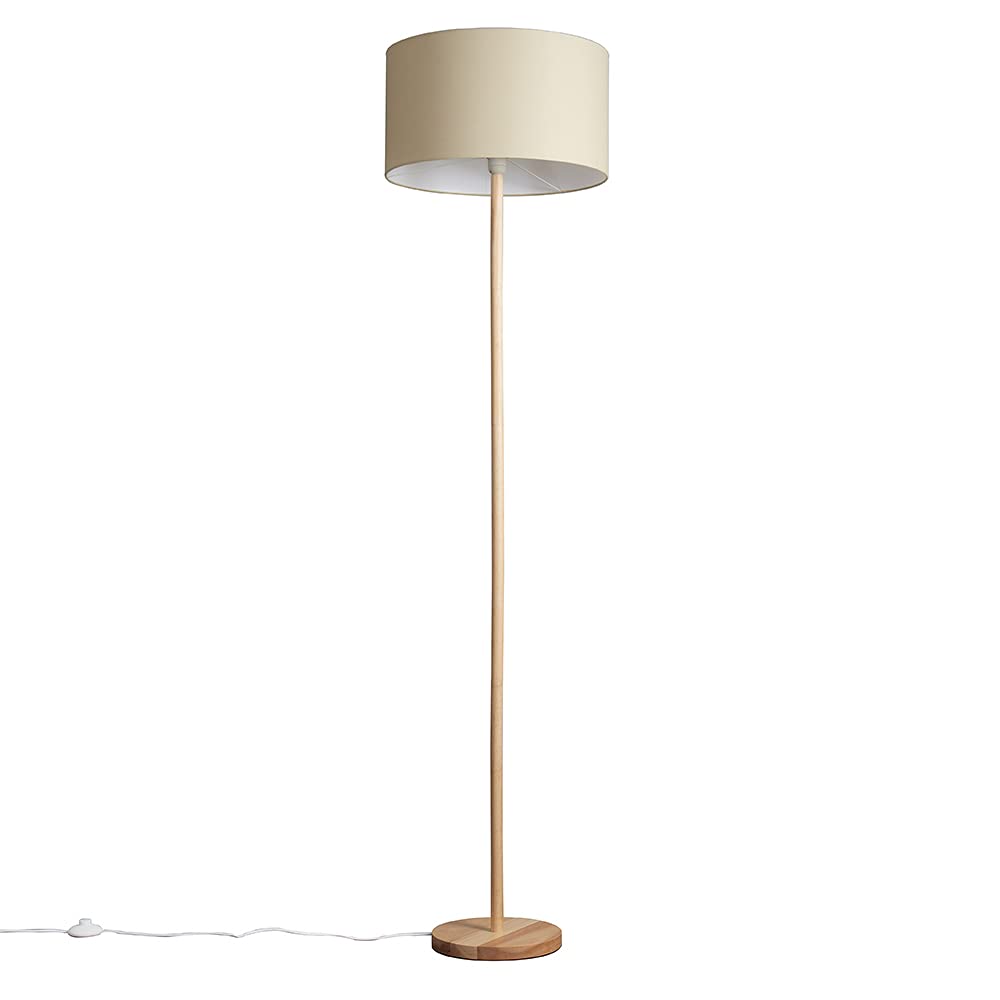 Valuelights Unisex Natural Heather Light Wood Floor Lamp W/ Fabric Drum Shade & Led Bulb In