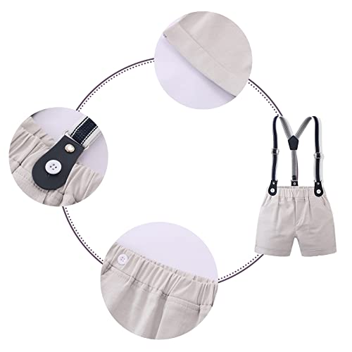 Image of Volunboy Baby Boy Formal Short Set Toddler Summer Gentleman Outfit Kid Short Sleeve Bowtie Shirt Suspender Shorts Suit