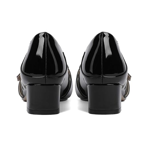 MODENCOCO Women's Slip On Patent Square Toe Chunky Low Heel Pumps Casual Dress Mules Shoes 1.5 Inch4