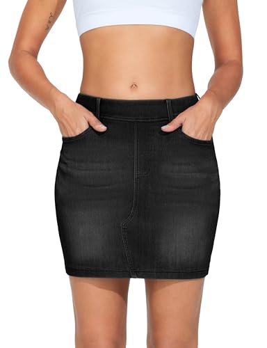 THE GYM PEOPLE Women's High Waisted Mini Denim Skirts with Pockets Stretch Skinny Jean Bodycon Skirts3