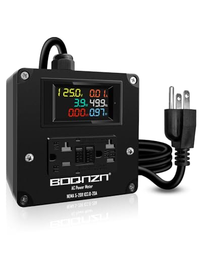 20A AC Power Meter, 125V LCD Display Digital Multimeter Tester, NEMA 5-15P to NEMA 5-20R Outlet Monitor with 6.56FT 12AWG Cable, Multifunction Energy Monitor Voltage Current Frequency Power Factor