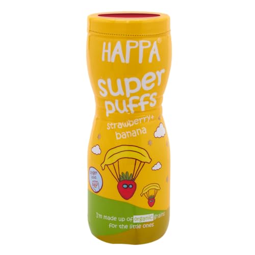 Image of Happa Organic Multigrain Melts Teething Super Puffs (Healthy Organic Snack for Little One, 8 Months+) Strawberry & Banana + Carrot & Beetroot (Pack of 2)