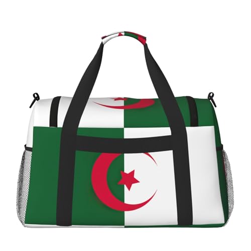 Flag of Algeria print Travel Duffle Bag Gym Bag for Women,Puffer Tote Bag,Weekender Overnight Bag Organizer2