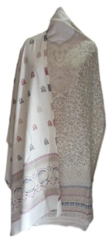 Image of Womens designer woolen suit for women with salwar and kashmiri shawl winter wear kani unstitched fabric set, stylish kurta pant set woollen dress material for women by pure pashmina wooltex