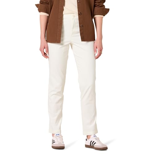 Amazon Essentials Women's High-Rise Slim-Fit Full-Length Straight-Leg Khaki Pant, Eggshell White, 0
