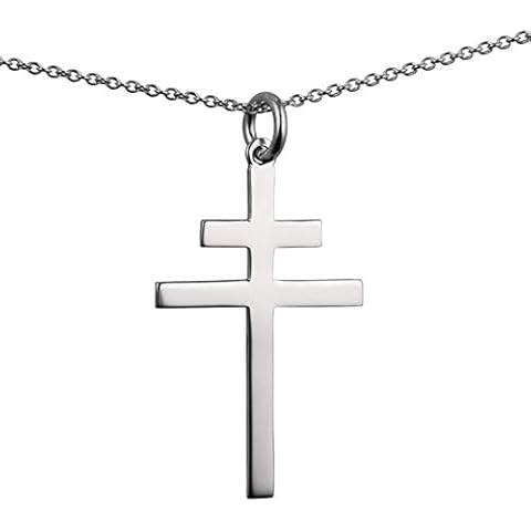 Silver 32x21mm plain Cross of Lorraine with a 1mm wide rolo Chain 22 inches Cover
