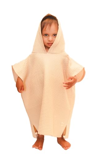 Image of Changing Beach Pool Towel for Kids 1-5 | Waffle 100% Cotton Hooded Towel | Lightweight Cover-up Bath Pool Changing Poncho | Absorbent Quick Drying