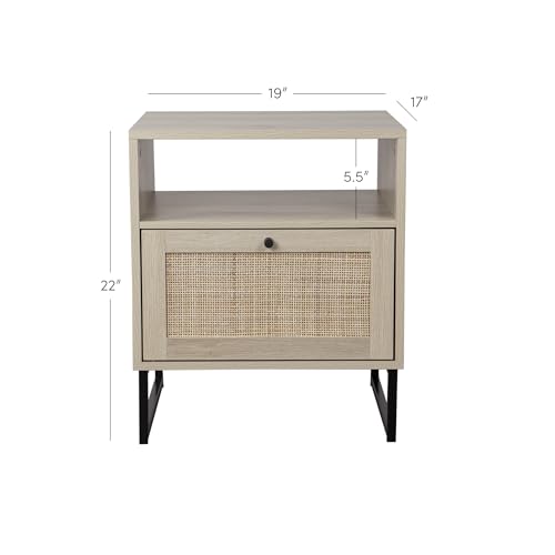 Nathan James Mina Rattan Wood End Side Accent Table Nightstand with Storage for Living Room or Bedroom, 1, Oak/Black - Image 2