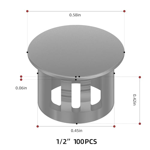 Image of 100PCS 1 /2 inch Grey Plastic Plugs Hole, Round PA66 Plug Furniture Hole Decorative Cover