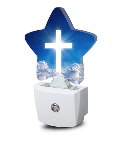 Cross Heaven Night Light,White Cross Sunset Plug-in Star Night Lights with Dusk-to-Dawn Sensor for...