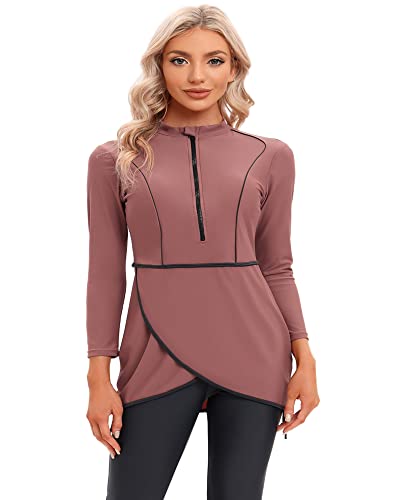 Muslim Modest Swimsuits for Women 3pcs Long Sleeve Zipper Full Cover Hijab Burkini Conservative Muslim Swimwear2