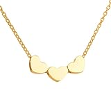 Jude Jewelers Stainless Steel Sliding Float Heart Shaped Charm Necklace (Triple Heart-Gold)