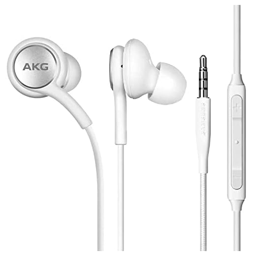 OEM ElloGear Earbuds Stereo Headphones for Samsung Galaxy S10 S10e Plus Cable - Designed by AKG - with Microphone and Volume Buttons (White)