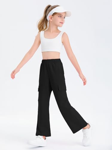 Image of Girls Kids Cargo Sweatpants Wide Straight Leg Jogger Pants 5-14 Years