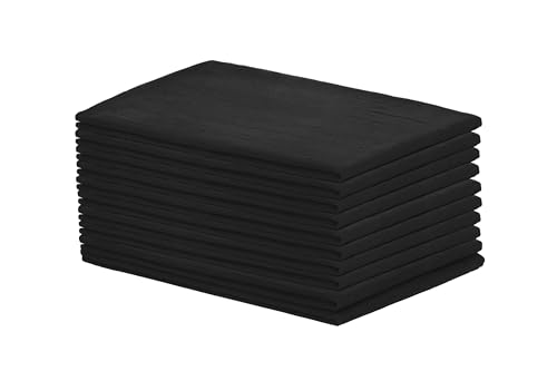 Organic Cotton Black Tea Towels - 100% Cotton, 10-Pack, Reusable and Washable Flour Sack Towels for Kitchen - Extra Large 27x27, Durable Dish Towels with Hanging Loop (Black)