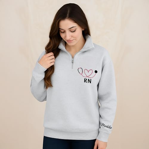 GODMERCH Personalized Nurse Quarter Zip Sweatshirt, Custom Embroidered Nursing Sweater, Registered Nurse Quarter Zip Shirt, Nurse School Gift, Custom Embroidered Hoodies 4 Multi4