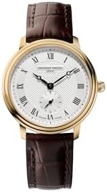 'Slimline' acero inoxidable y piel Casual reloj de cuarzo suizo, color: café (mo