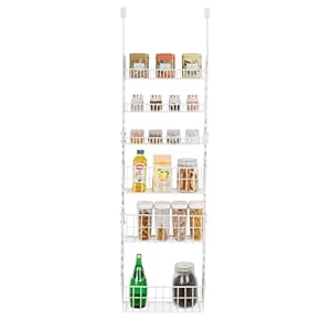 Smart Design Over The Door Pantry Organizer Rack with 6 Adjustable Shelves – Steel Metal Wire Baskets and Frame – Hanging – Wall Mountable – Cans, Spice, Storage, Closet, Bathroom, Kitchen – White