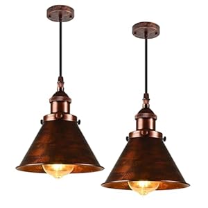 TAKEGO 709 Copper Pendant Light Farmhouse Pendant Light Kitchen Island Vintage Pendant Light Rustic Light Fixtures Hanging Ceiling Lamp for Kitchen Island Hallway Dining Room Small2Pcs