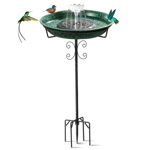 Vantulla Solar Fountain Bird Bath for Outside Garden Decor All Metal Hummingbird Bath & Feeder with 5-Prong Base Standing Bird Feeder for Backyard Birding & Wildlife Copper Green