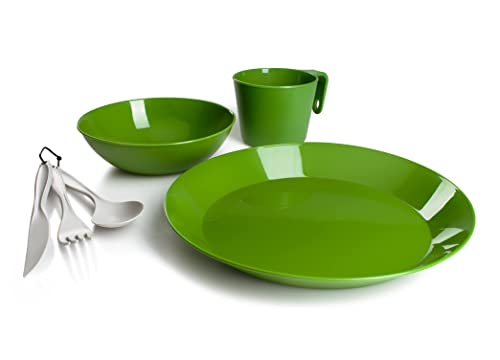 GSI Outdoors Cascadian 1 Person Table Set for Camping & Outdoors - Plate, Bowl, Mug Cup & Cutlery - Green