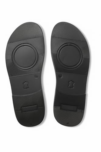 Image of Men Genuine Leather Slippers | Handcrafted Luxury Slides with Cushioned Sole & Anti-Slip Grip | Stylish Indoor Outdoor Footwear(BK)-(Series)-108