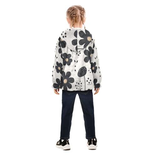 GuoChe Black Flowers Girls Sherpa Lined Hoodie4