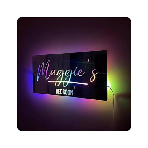 TIRXUIND Personalized LED Name Mirror with Light 12 Color Remote