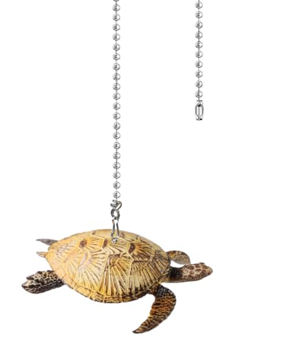 Image of 12 inch Easy-Install Ceiling Fan Pull Chain Set with Decorative Pendant - Extender & Ball Chain Connector for Light Pull Chains, Ceiling Fan Hanging Ornament Accessories (Giant Turtle)