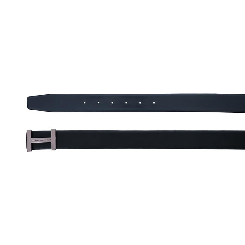 Image of Tommy Hilfiger Men'S Leather Reversible Belt Bulkeley - Matte Gunmetal H Buckle | Perfect For Formal And Casual Wear | Adjustable Waistband | Ideal For Gifting - S (80Cm)
