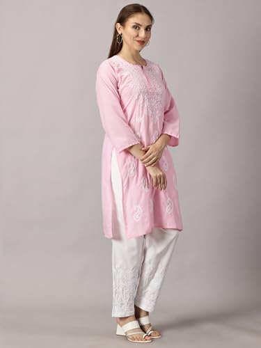 Image of FCH, Fashionable Chikan Handikraft Women's Cotton Lucknowi Chikankari Printed Straight Kurta for Regular Wear Girls Flared Kurta
