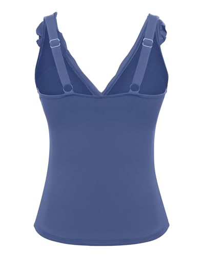 Image of Ruffle V Neck Tankini Top Only Women Tummy Control Swimsuit Tank Top | Removable cups for custom bust lift, Blend soft spandex to stretch easily