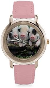 Thanksgiving Day Gift Little Lovely Cute Baby Pig Women's Rose Gold Leather Strap Watch