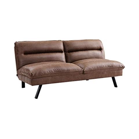 Home Detail Air Leather Sofa Bed with Padded Seat and Backrest Three Seater Sofabed in Brown or Grey Finish (Brown) Cover