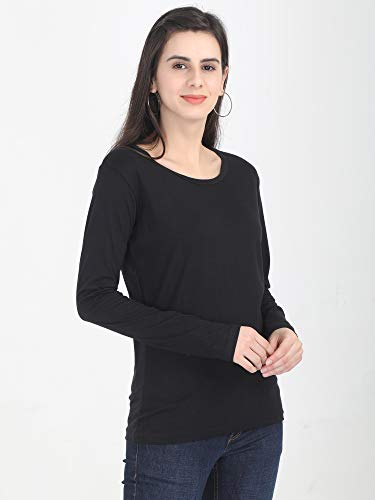 Image of FLEXIMAA Women's Cotton Plain Round Neck Full Sleeve T-Shirt