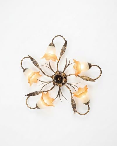 Plafonnier en fer forgé 5 lumières Carla pour plafond bas