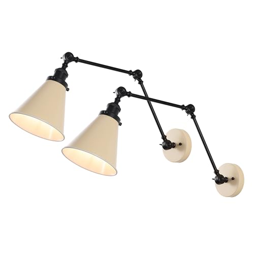 Image of JONATHAN Y Rover 1-Light Wall Sconce 7 inch, Almond /Black, Set of 2