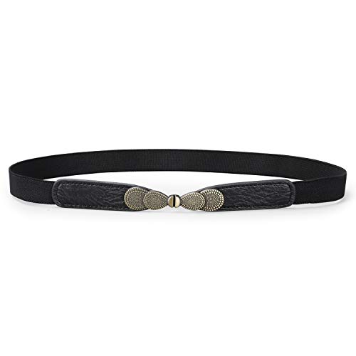 JASGOOD Women Skinny Elastic Stretch Belt for Dresses Retro Ladies Waist Vintage Thin Belt, Black