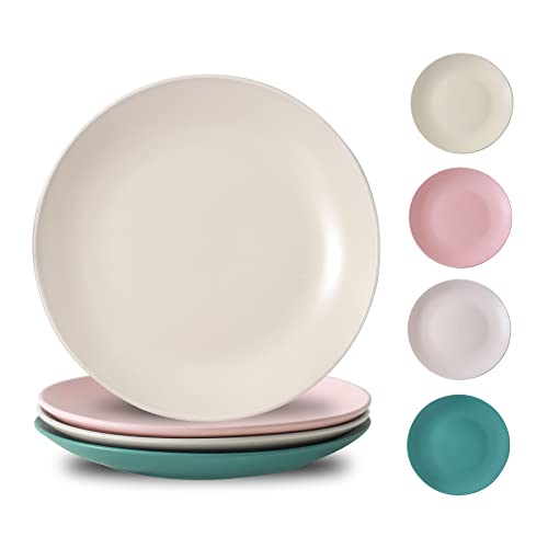 YELLOYA 20,3 cm Keramik-Speiseteller-Set, Porzellan-Teller, Süßigkeitenfarben, 4er-Set - Servierteller für Salat, Pizza, Nudeln, Dessert, Snack, mattes Design, Süßigkeitenfarbe Cover